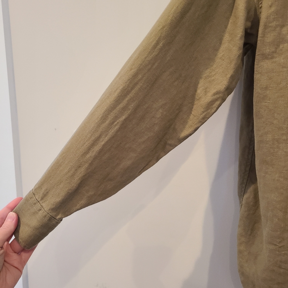 Athleta Retreat Relaxed Fit Linen Button Down Blouse In Olive Branch Size Medium - Picture 3 of 8
